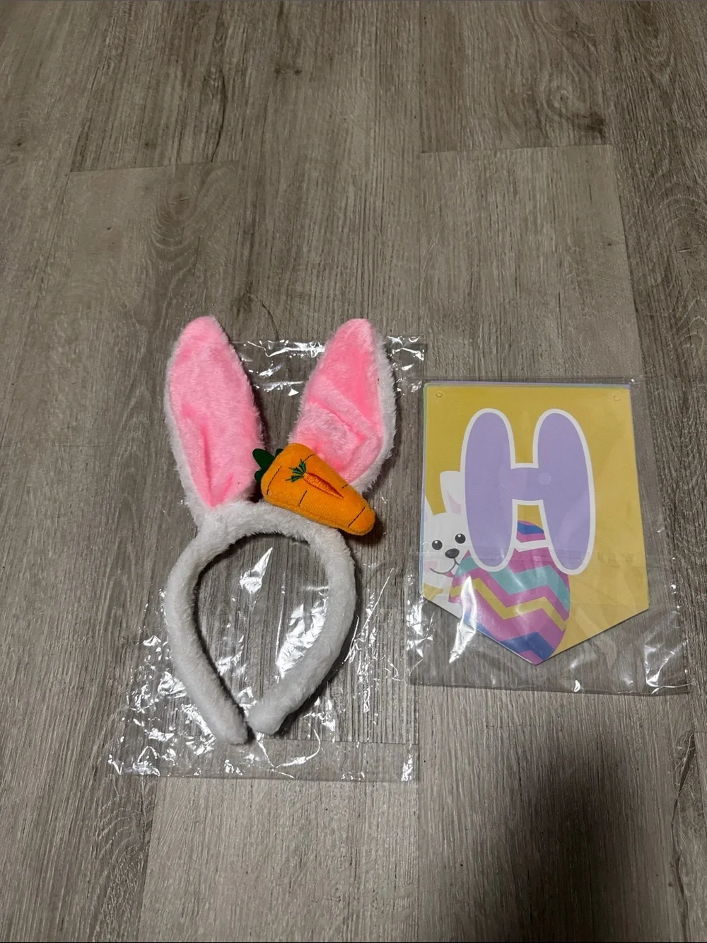 Plush Bunny Ear Headband with Carrot Accent - and happy easter hanging banner